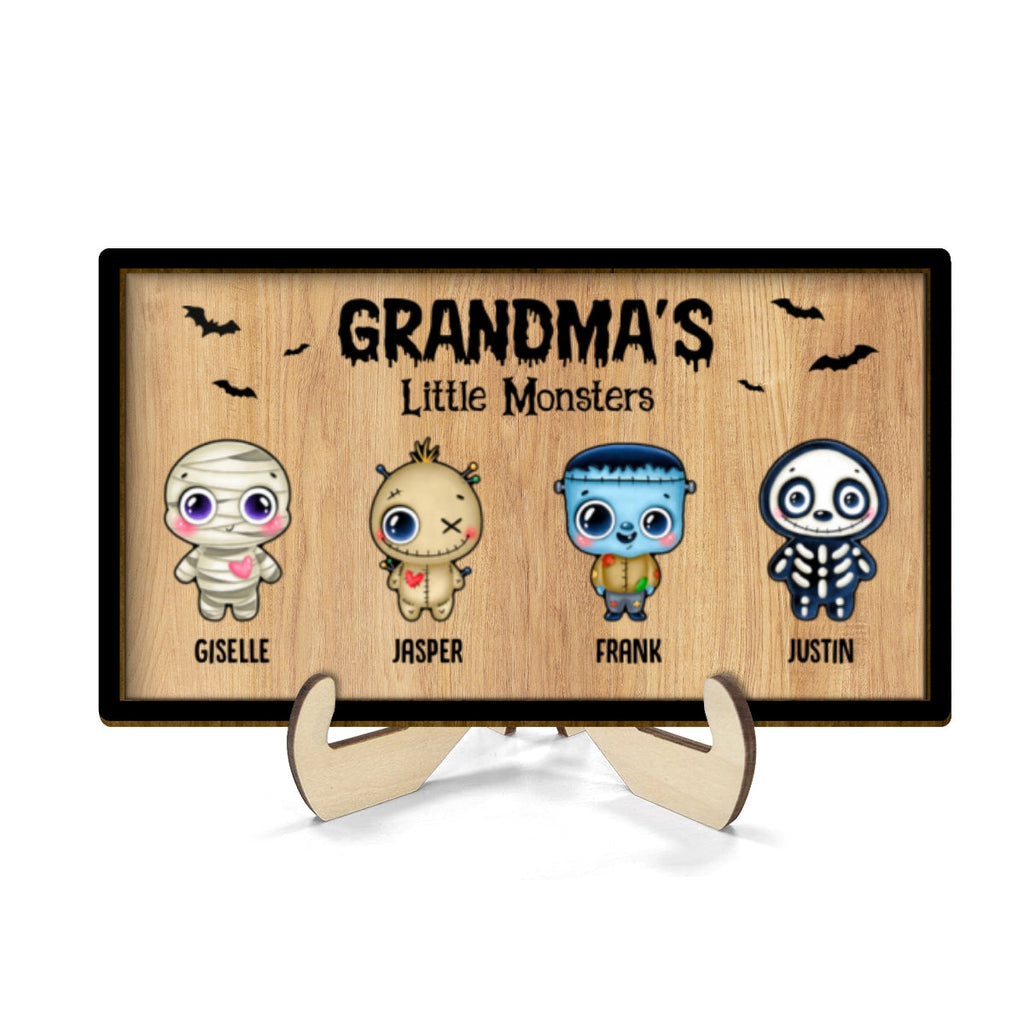 Grandma Mom Little Monsters Personalized 2-Layer Wooden Plaque, Halloween Decor